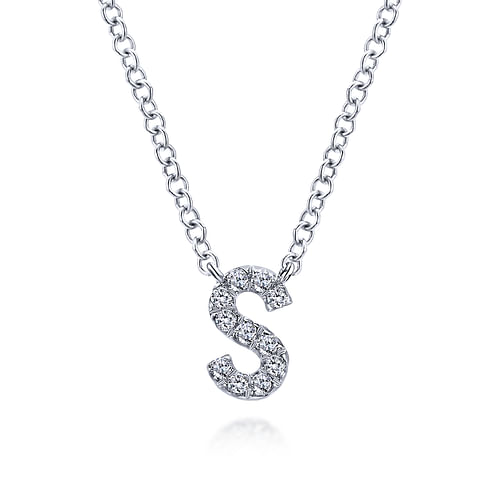 14K White Gold Diamond S Initial Pendant Necklace