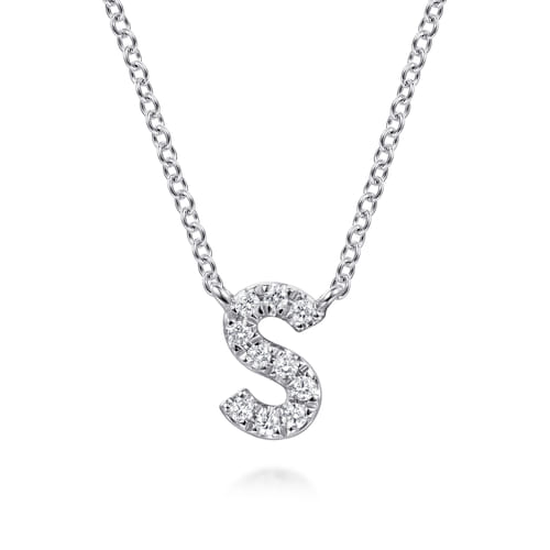 14K White Gold Diamond S Initial Pendant Necklace