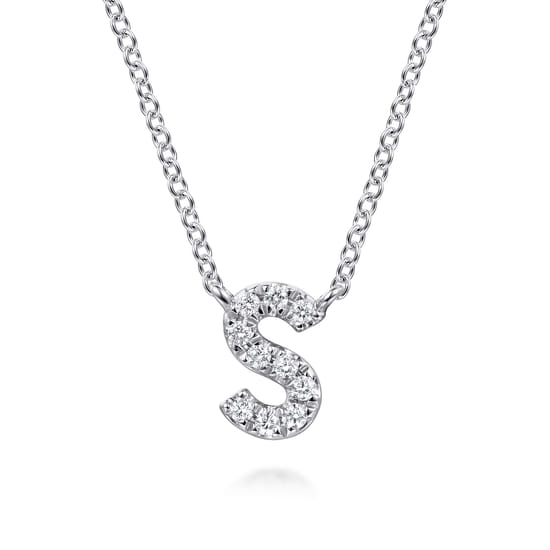 Gabriel - 14K White Gold Diamond S Initial Pendant Necklace Gabriel - 14K White Gold Diamond S Initial Pendant Necklace
