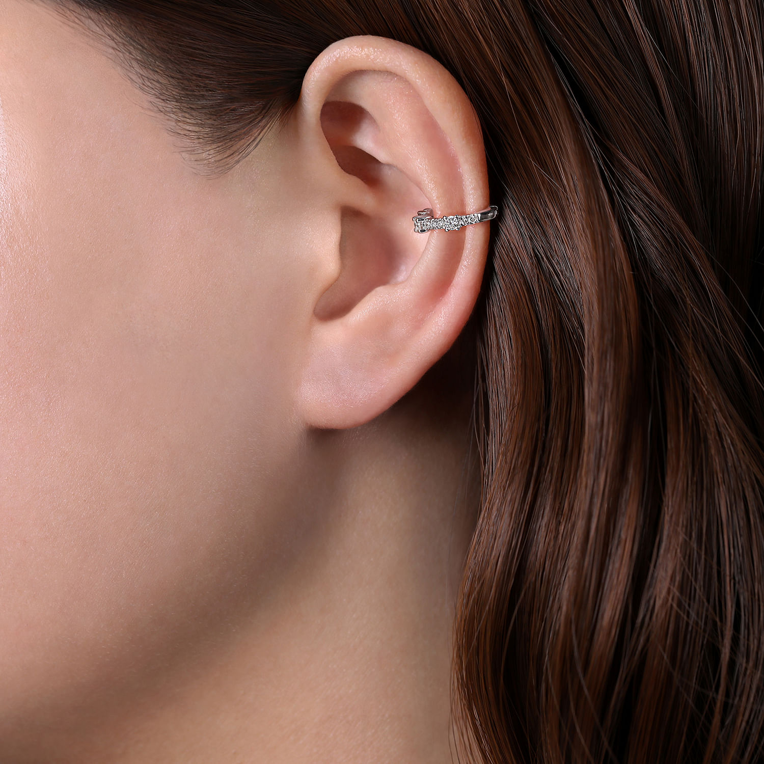 14K White Gold Diamond Single Ear Cuff 