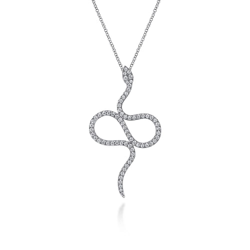 14K White Gold Diamond Snake Pendant Necklace