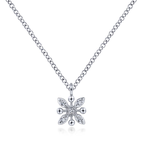 14K White Gold Diamond Snowflake Pendant Necklace