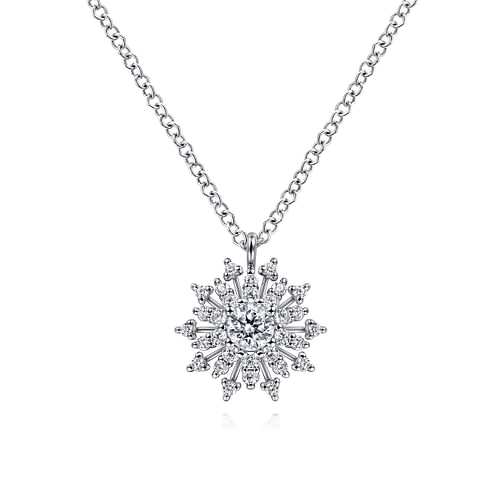 14K White Gold Diamond Snowflake Pendant Necklace