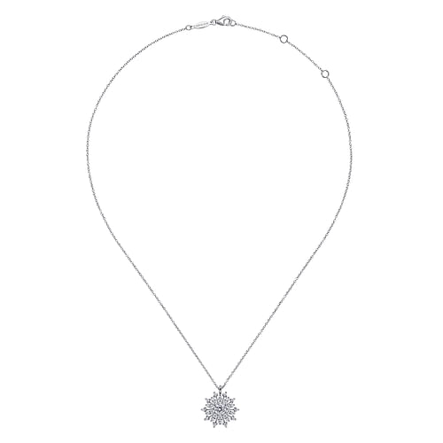 14K White Gold Diamond Snowflake Pendant Necklace