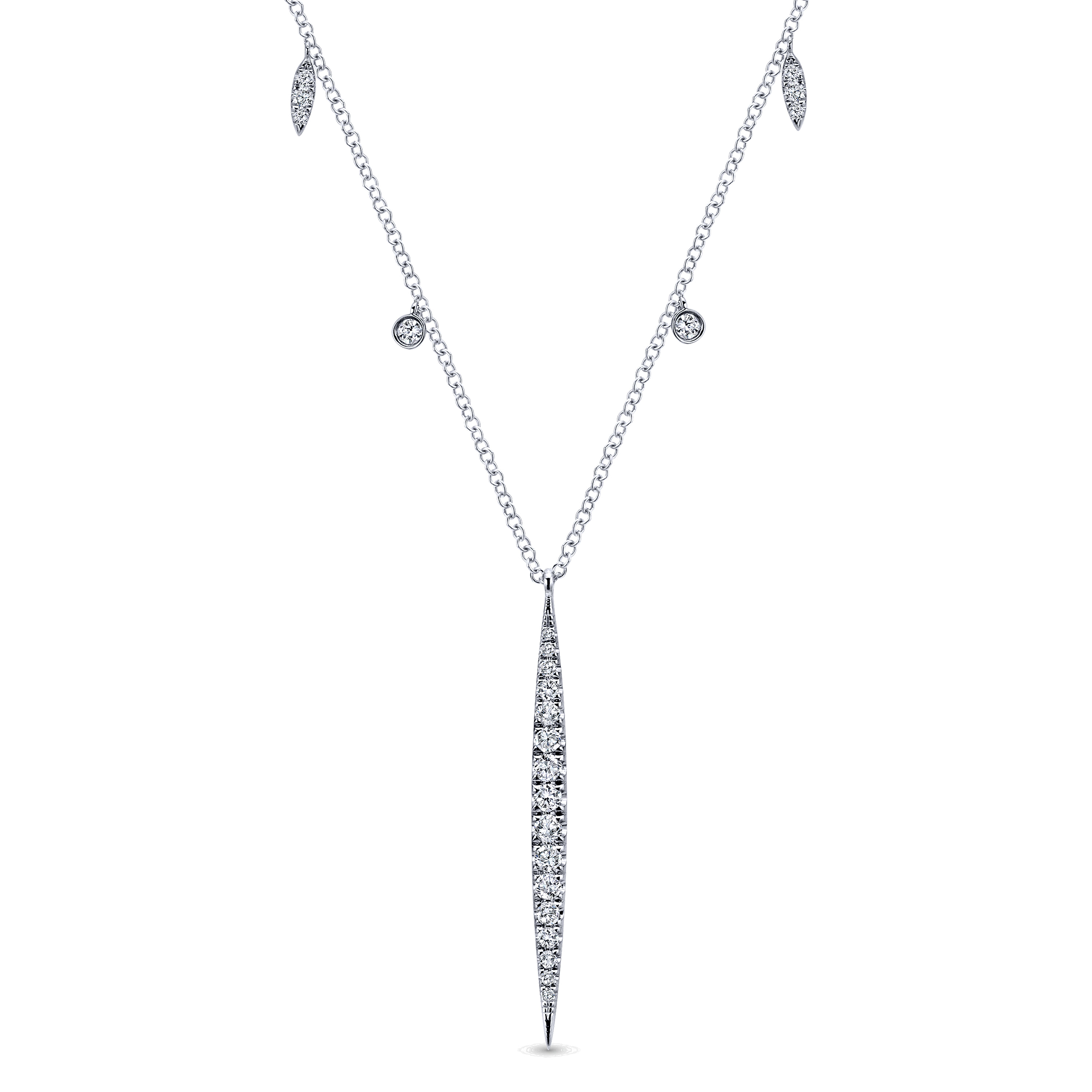 Gabriel - 14K White Gold Diamond Spear Pendant Necklace with Chain Drops
