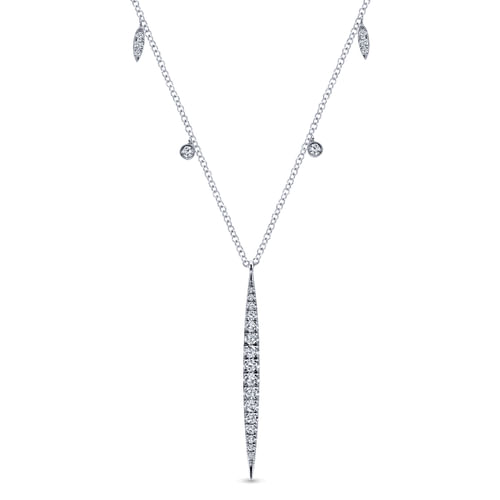 14K White Gold Diamond Spear Pendant Necklace with Chain Drops
