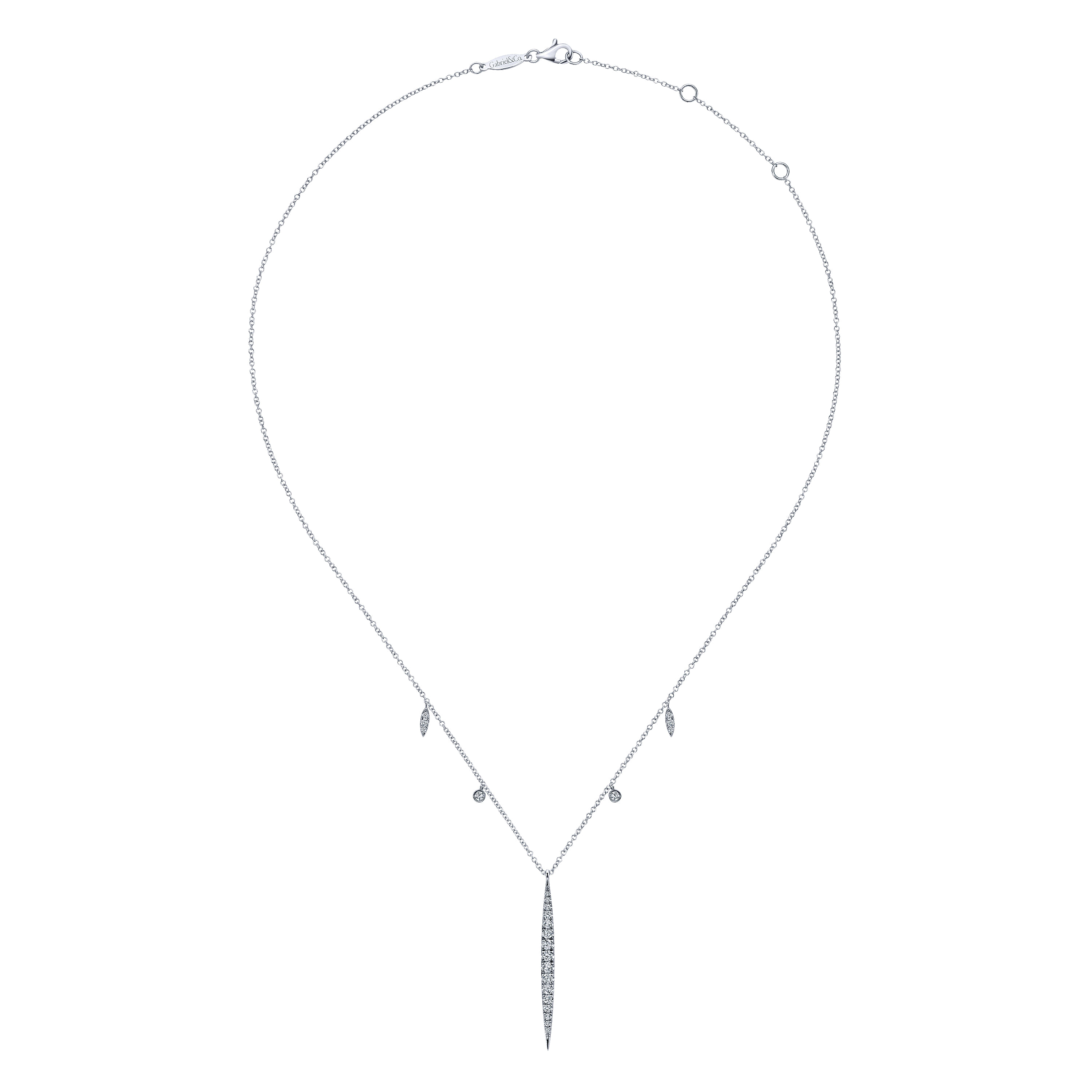 14K White Gold Diamond Spear Pendant Necklace with Chain Drops