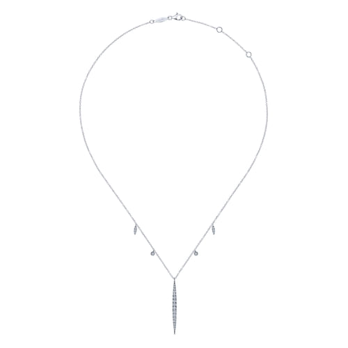 14K White Gold Diamond Spear Pendant Necklace with Chain Drops