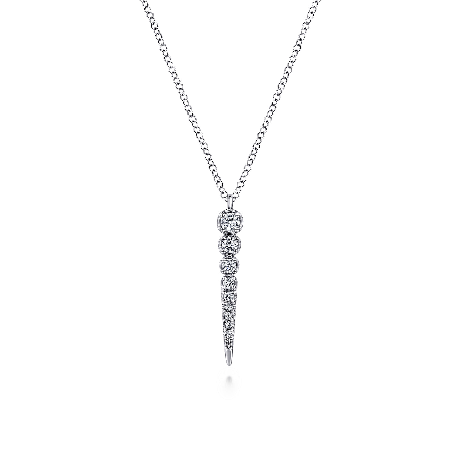 14K White Gold Diamond Spike Bar Pendant Necklace