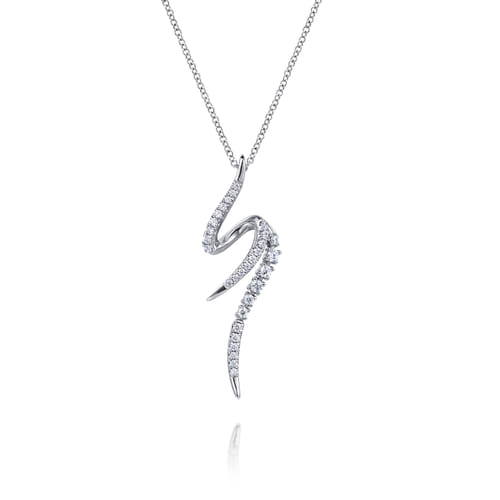 14K White Gold Diamond Spike Bypass Drop Necklace