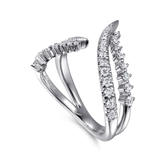 14K White Gold Diamond Spike Bypass Ring angle 3