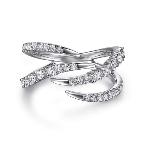 14K White Gold Diamond Spike Bypass Ring