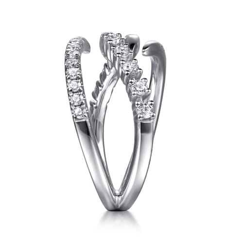 14K White Gold Diamond Spike Bypass Ring