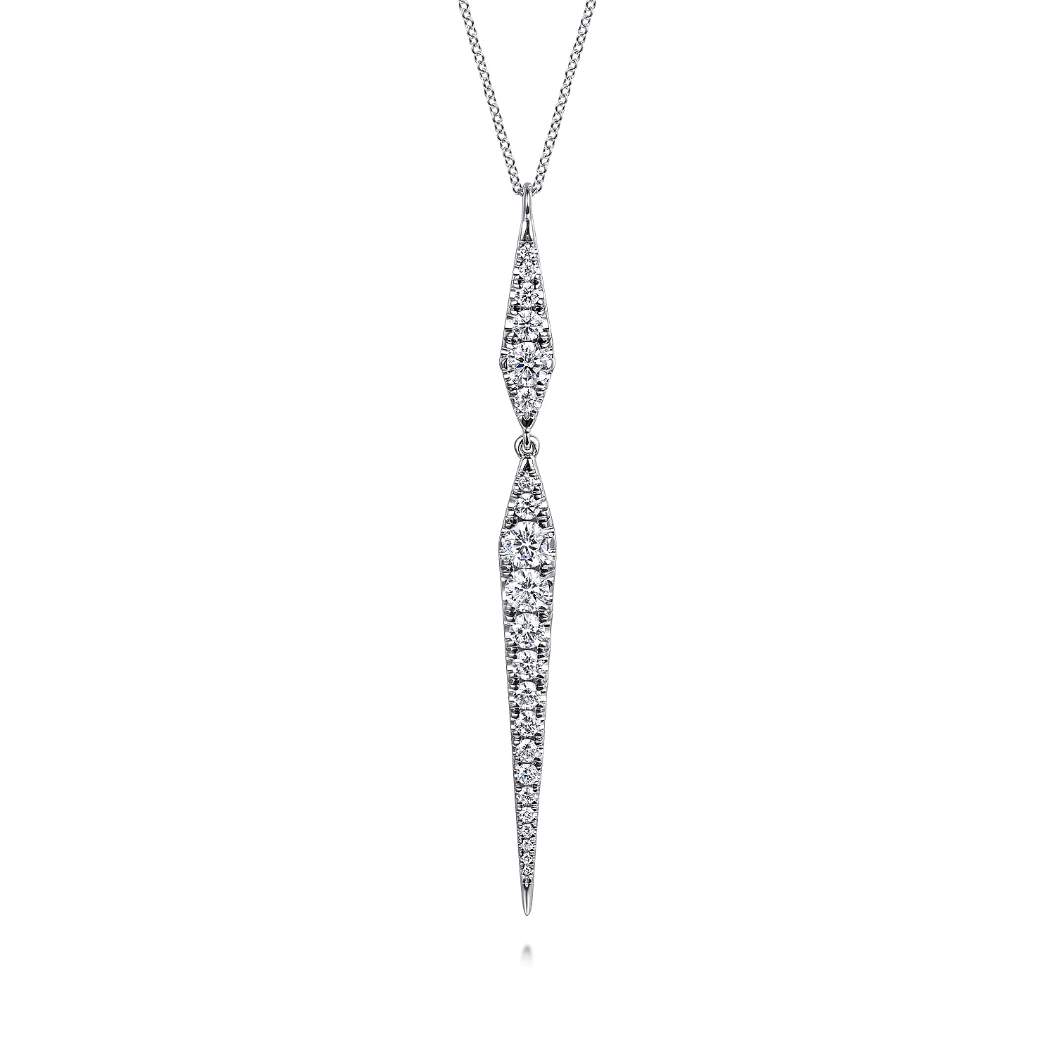 14K White Gold Diamond Spike Drop Pendant Necklace