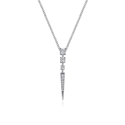 14K White Gold Diamond Spike Pendant Drop Necklace