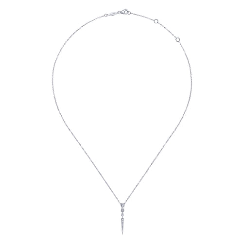 14K White Gold Diamond Spike Pendant Drop Necklace