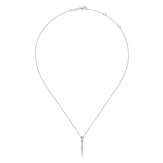 14K White Gold Diamond Spike Pendant Drop Necklace angle 2