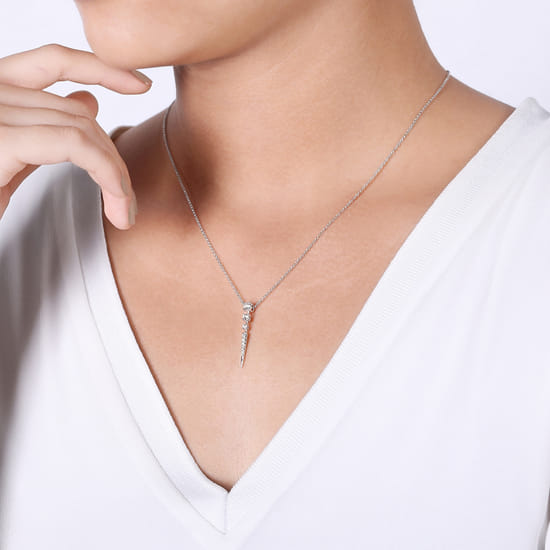 14K White Gold Diamond Spike Pendant Drop Necklace angle 3