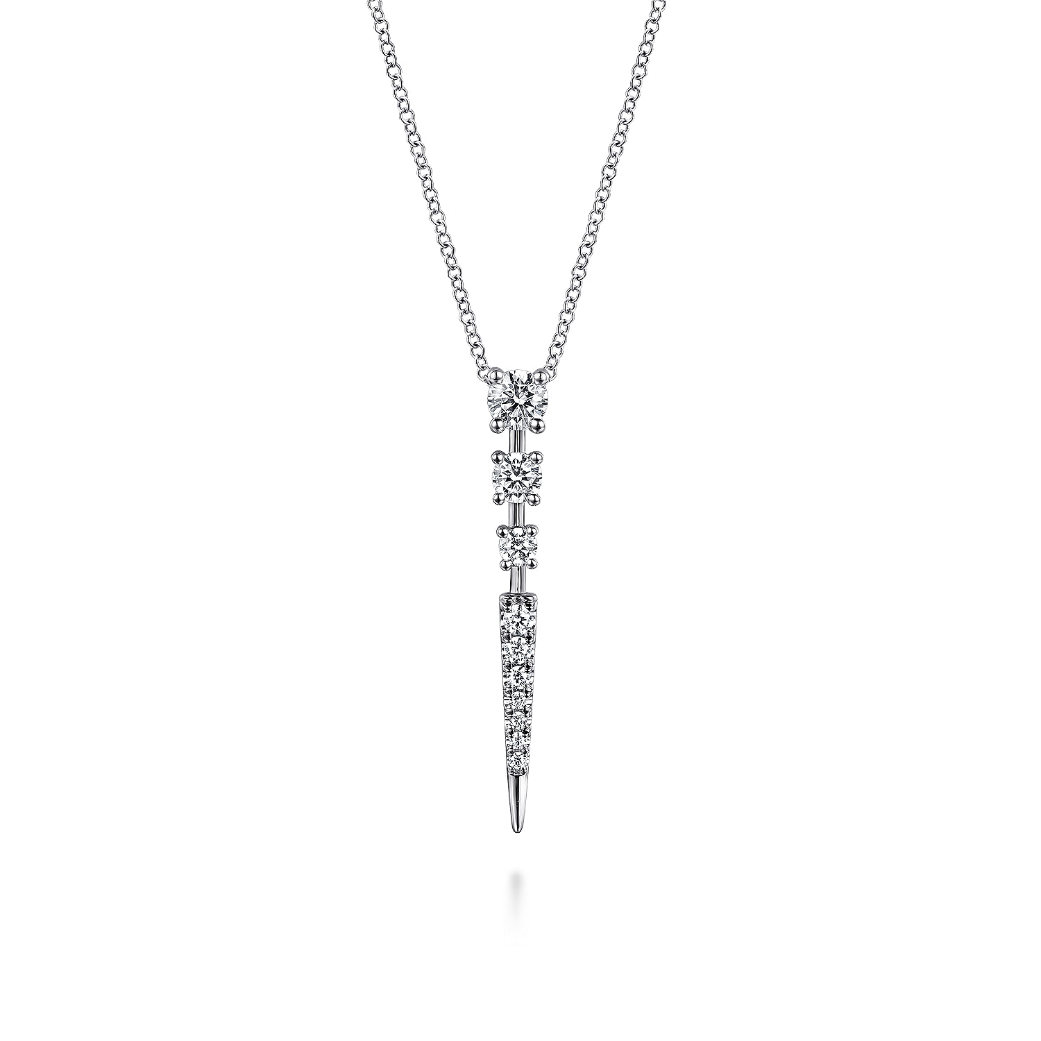 14K White Gold Diamond Spike Pendant Drop Necklace