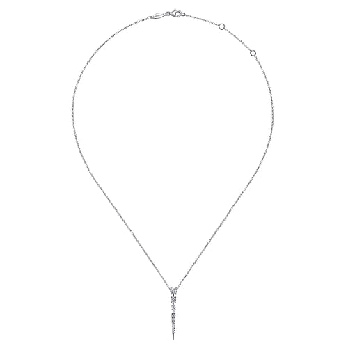 14K White Gold Diamond Spike Pendant Drop Necklace