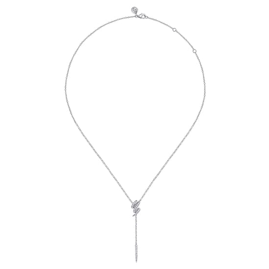 14K White Gold Diamond Spike Y Necklace angle 2