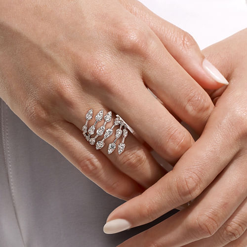 14K White Gold Diamond Spikes Bypass Ladies Ring