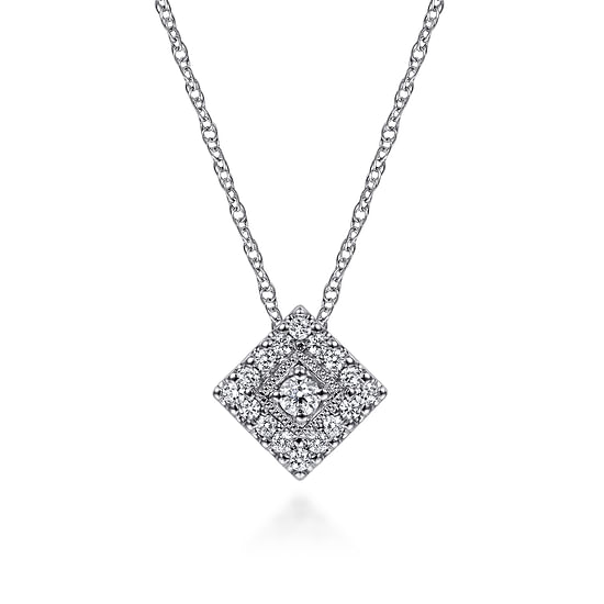 Gabriel - 14K White Gold Diamond Square Pendant Necklace