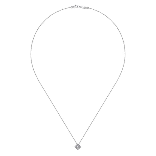 14K White Gold Diamond Square Pendant Necklace