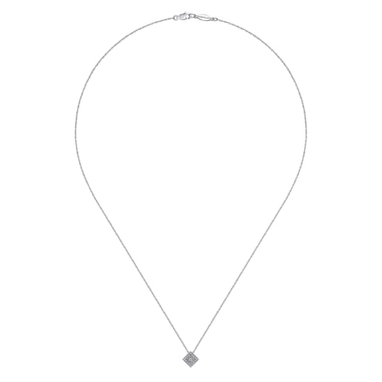 14K White Gold Diamond Square Pendant Necklace angle 2 14K White Gold Diamond Square Pendant Necklace angle 2