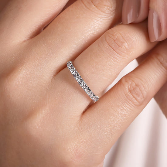 14K White Gold Diamond Stackable Band angle 5