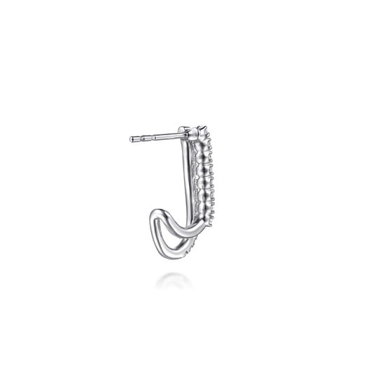 14K White Gold Diamond Stacked J Hoop Earrings angle 2