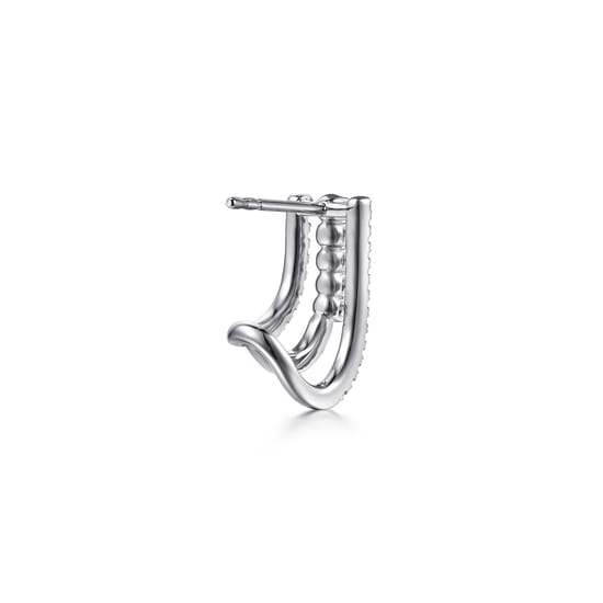 14K White Gold Diamond Stacked J Hoop Earrings angle 2
