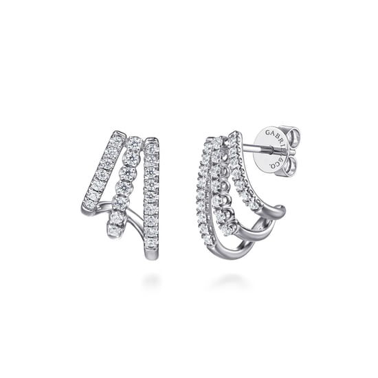 Gabriel - 14K White Gold Diamond Stacked J Hoop Earrings