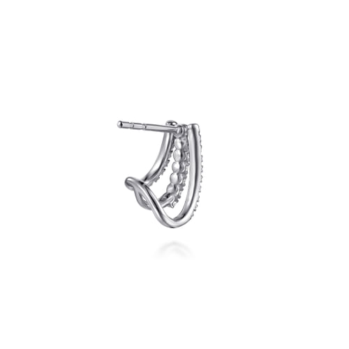 14K White Gold Diamond Stacked J Hoop Earrings