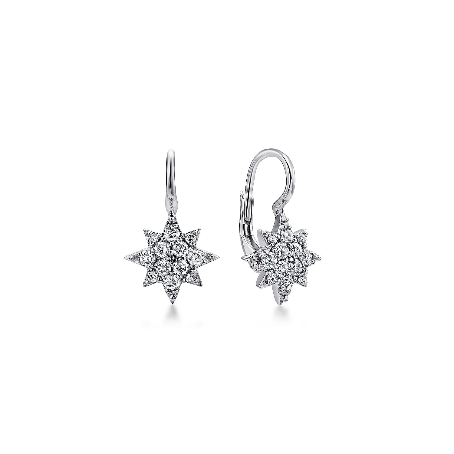 14K White Gold Diamond Star Drop Earrings