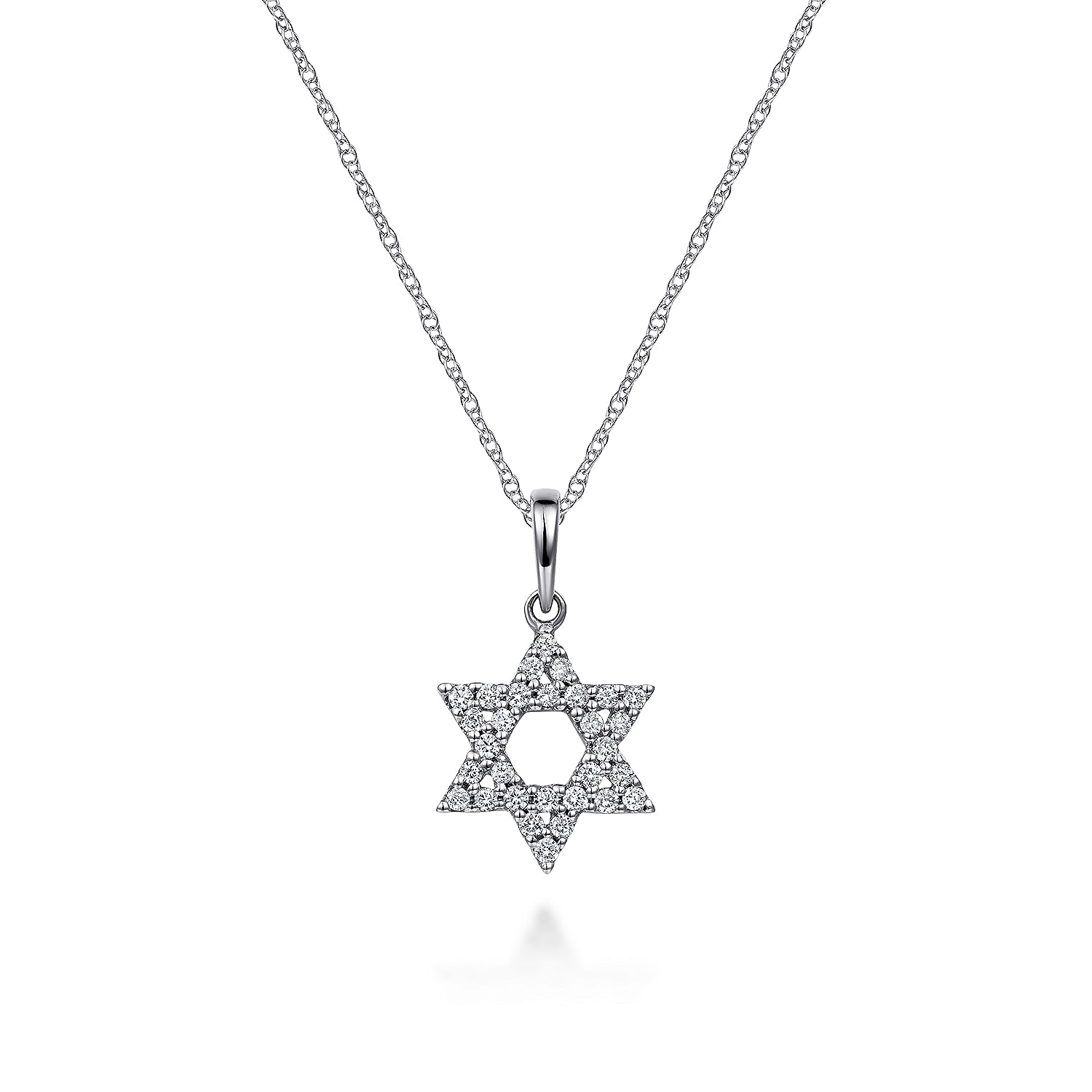 14K White Gold Diamond Star of David Pendant Necklace