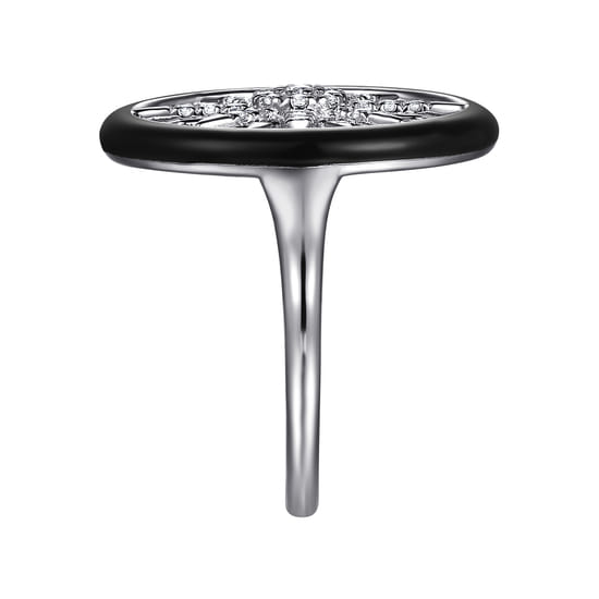 14K White Gold Diamond StarBurst Signet Ring with Black Enamel angle 4