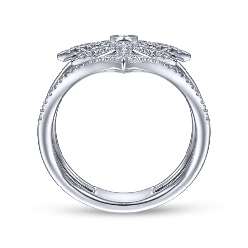 14K White Gold Diamond Starburst Chevron Statement Ring