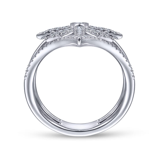 14K White Gold Diamond Starburst Chevron Statement Ring angle 2