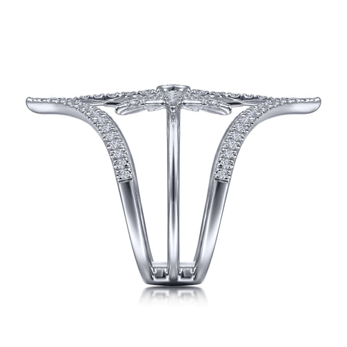 14K White Gold Diamond Starburst Chevron Statement Ring