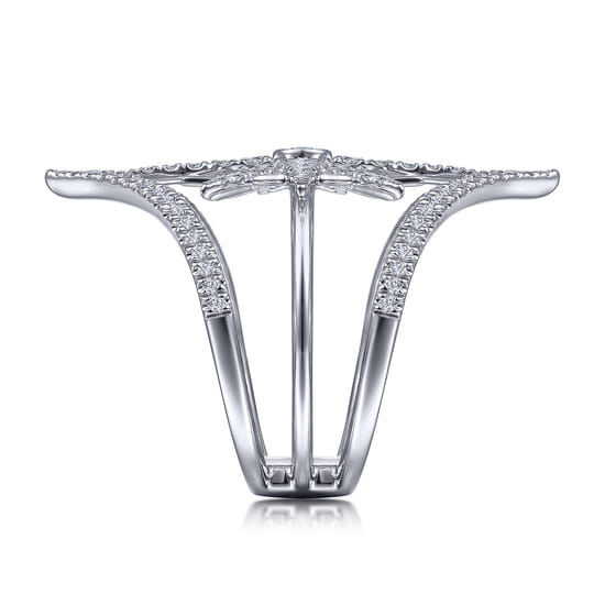 14K White Gold Diamond Starburst Chevron Statement Ring angle 4