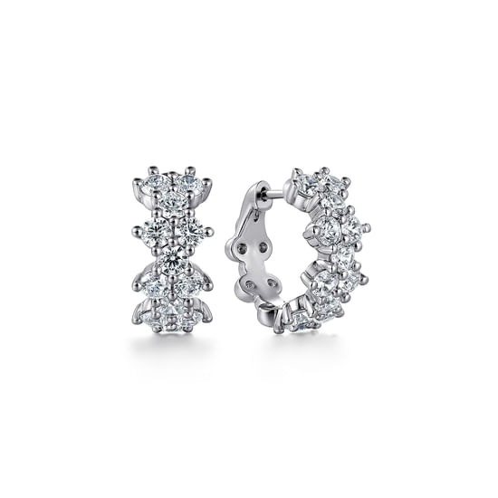 Gabriel - 14K White Gold Diamond Starburst Huggie Earrings