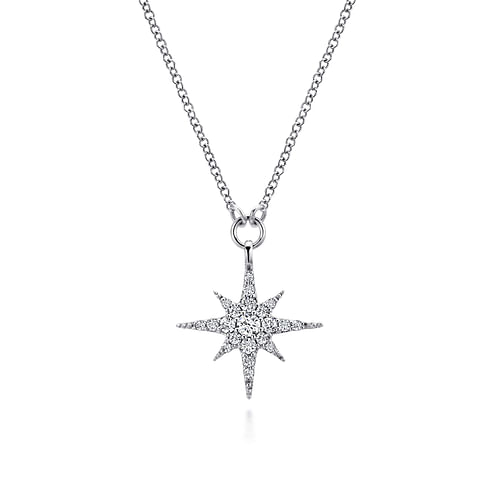 14K White Gold Diamond Starburst Pendant Necklace