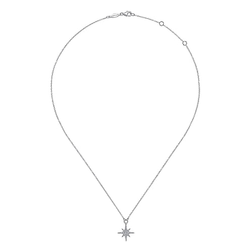 14K White Gold Diamond Starburst Pendant Necklace