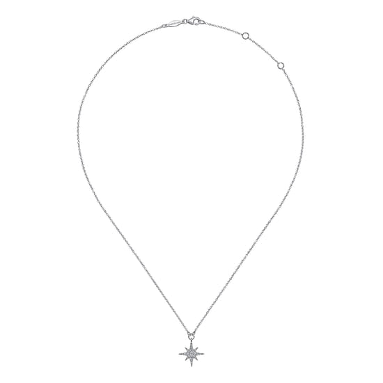 14K White Gold Diamond Starburst Pendant Necklace angle 2