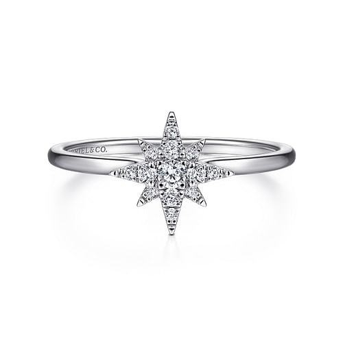 14K White Gold Diamond Starburst Ring