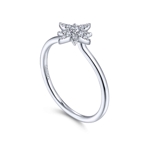 14K White Gold Diamond Starburst Ring