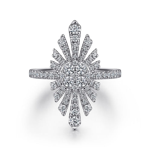 14K White Gold Diamond Starburst Statement Ring