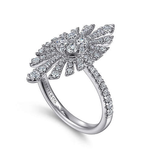 14K White Gold Diamond Starburst Statement Ring