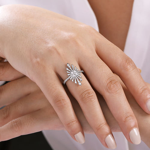 14K White Gold Diamond Starburst Statement Ring